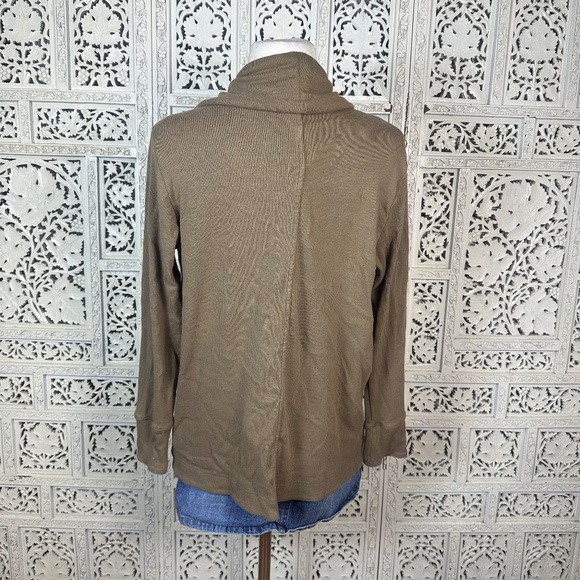 Athleta Brown Ribbed Stretchy Knit Flowy Open Front Long Sleeve Cardigan Sz XS - Picture 6 of 8